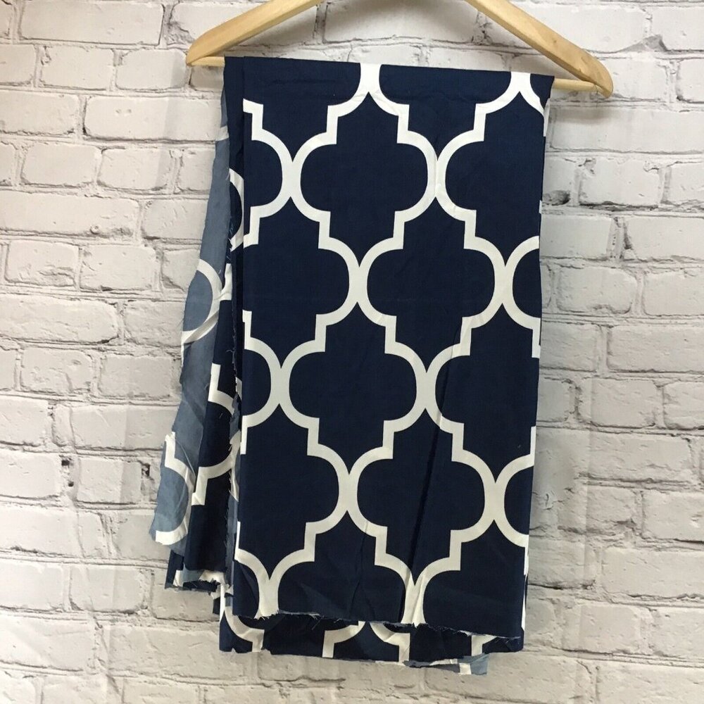 Trellis Pattern Fabric Navy Blue White Cut Piece Approx. 44” Width By 100”